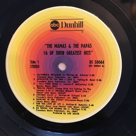 16 Of Their Greatest Hits By The Mamas The Papas LP ABC Dunhill