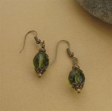 Olive Green Earrings Olive Green Jewelry Antiqued Jewelry - Etsy