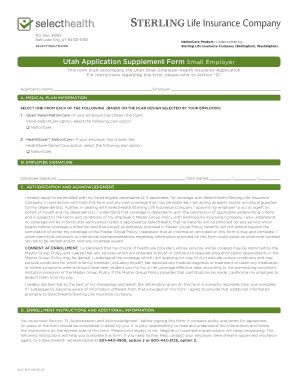 Fillable Online Selecthealth Utah Application Supplement Form