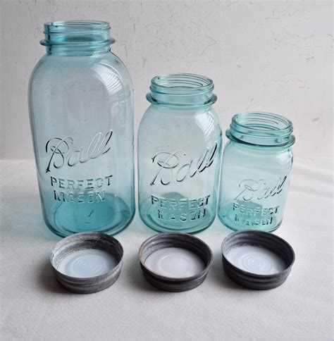 Vintage Set Of 3 Aqua Blue Ball Perfect Mason Canning Jars Etsy