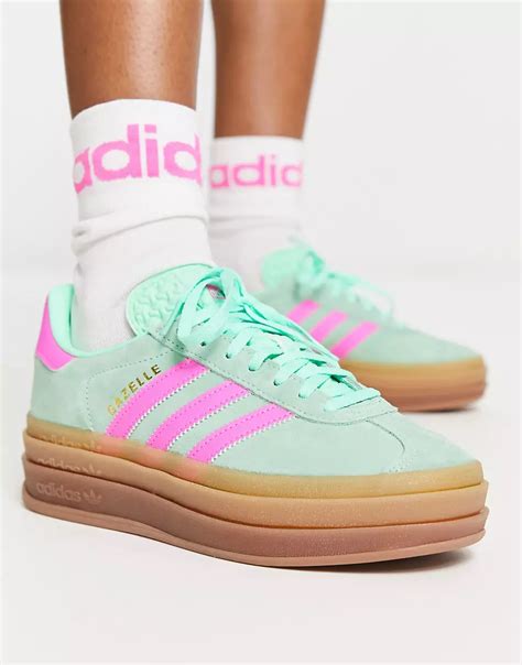 Adidas Originals Gazelle Bold Platform Trainers In Mint Green With Gum