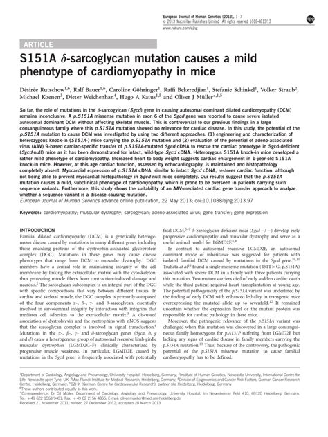 Pdf S151a δ Sarcoglycan Mutation Causes A Mild Phenotype Of