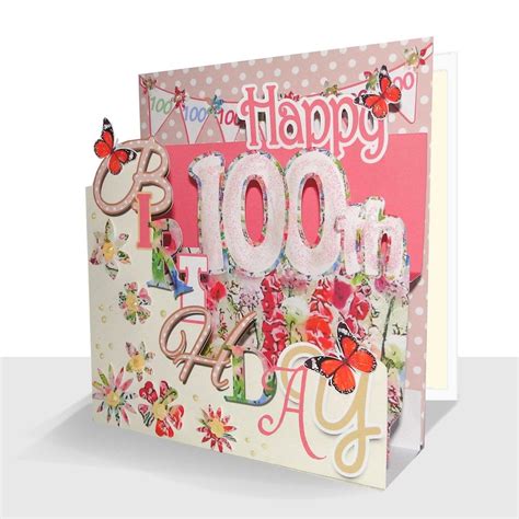 Happy 100th Birthday Card Pop Up Personalised Option Pink Floral Happy