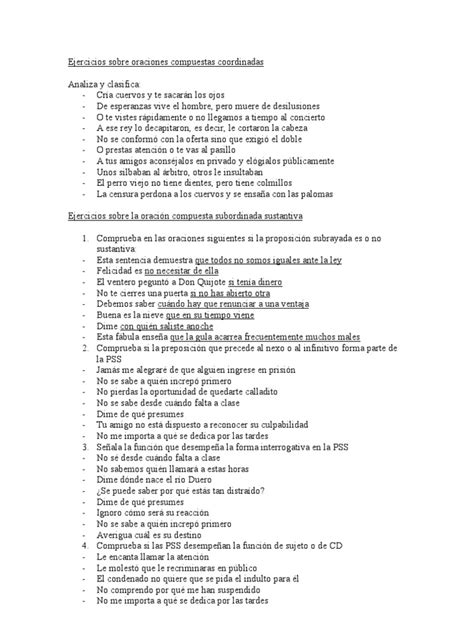 Ejercicios Sobre Oraciones Compuestas Coordinadas Idiomas