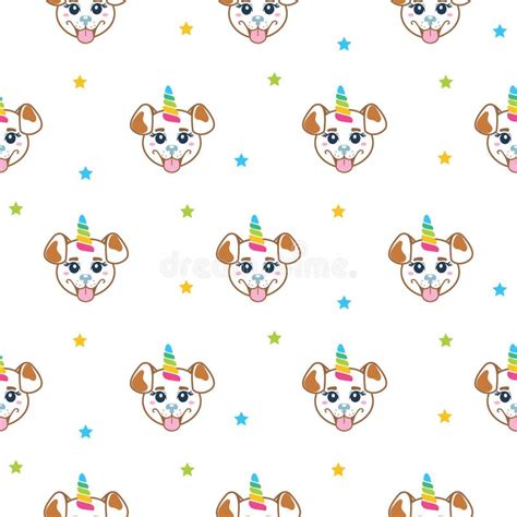 Cute Unicorn Puppy Kids Seamless Pattern Happy Dog Rainbow Unicorn