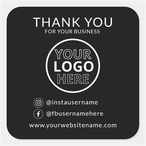 Black Social Media Icons Thank You Business Logo Square Sticker Zazzle