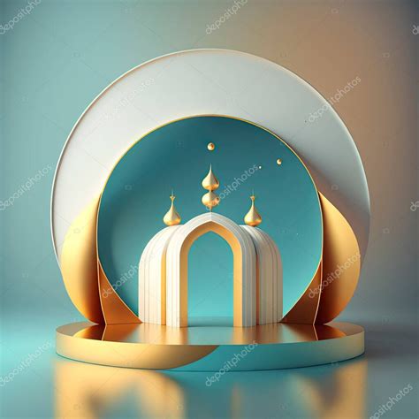 Realistic D Modern Islamic Background Of Futuristic Mosque With Podium