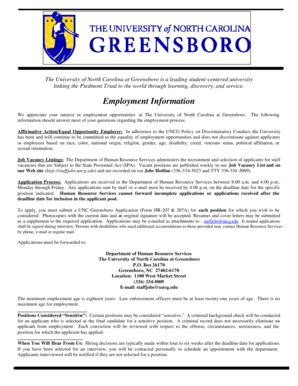 Fillable Online Uncg Employment Information The University Of North