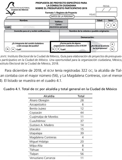 Formato De Registro De Proyectos Para El Presupuesto Participativo