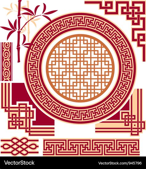 Set Oriental Chinese Design Elements Vector Image