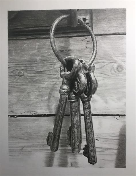 Charcoal Drawing Of A Set Of Old Keys R Drawing