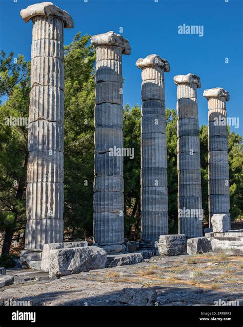 Ruins Of The Ancient City Of Priene Ionic Columns Of The Temple Of