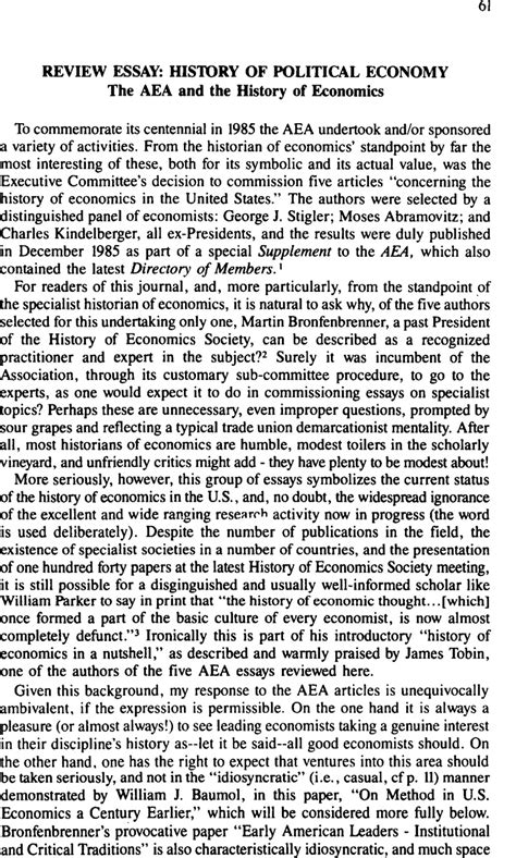 Review Essay History Of Political Economy The Aea And The History Of