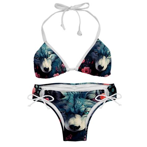 Wolf Swimsuit Women Bikinis Detachable Sponge Adjustable Strap Bikini