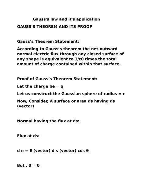 Solution Gauss S Law Gauss S Theorem And Its Proof Studypool