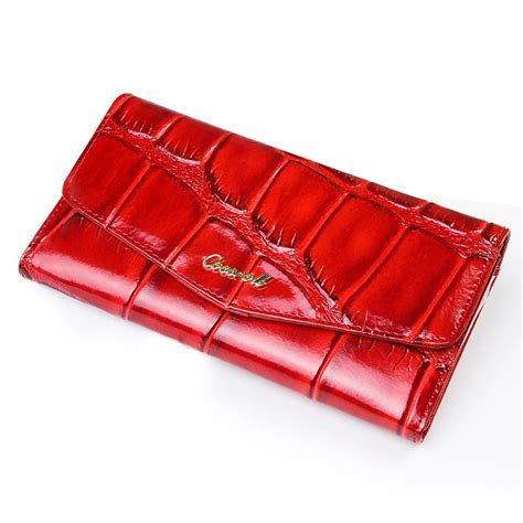 COSSROLL Genuine Leather Women Multifunction Wallet Crocodile Clutch