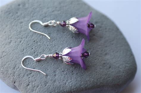 Purple Lucite Flower Dangle Earrings