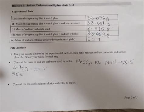 Solved Reaction B Sodium Carbonate And Hydrochloric Acid