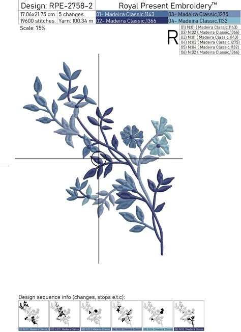 Blue Flowers Machine Embroidery Designs Set Sizes Royal Present