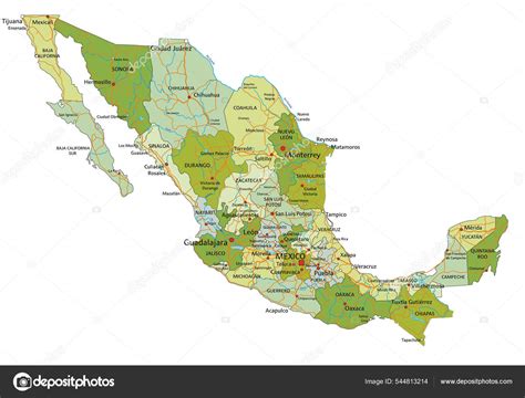 Highly Detailed Editable Political Map Separated Layers Mexico Stock Vector By ©delpieroo 544813214