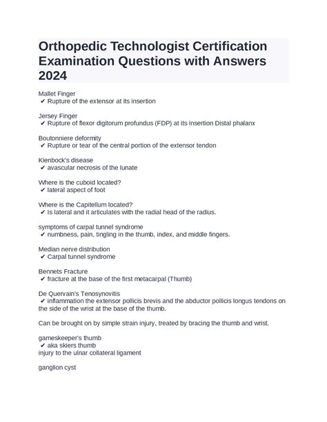 Orthopedic Technologist Certification Examination Questions With