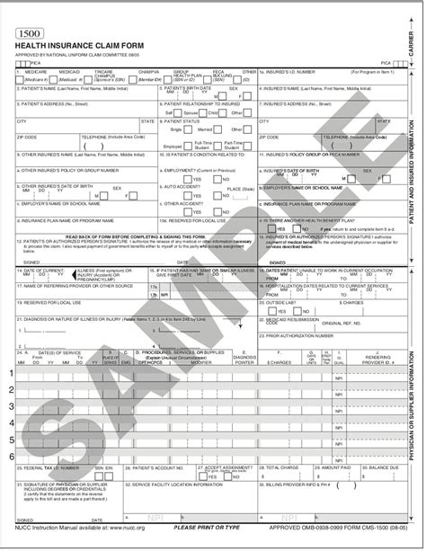 Cms 1500 Paper Claim Filing Instructions - Form example download