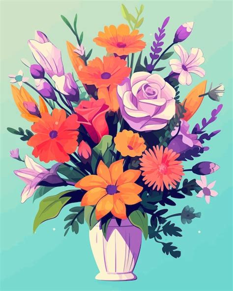 Premium Vector Beautiful Flower Bouquet Vector Illustration Of Colorful Bouquet Of Different