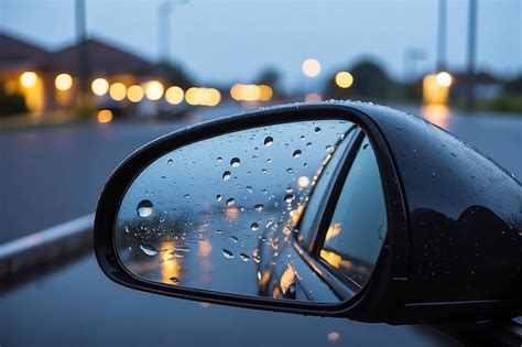 Gotas De Agua Lloviendo En El Espejo Del Coche Por La Noche Foto Premium