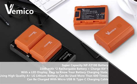 Vemico Np Fz Battery Charger Kit X Mah Replacement Batteries