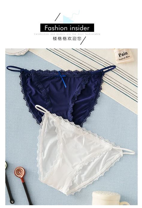 Hui Guan Japan Style Lace Ice Silk Panties Sex Thong Soft Fashion Crotch Cotton Breifs Lingerie