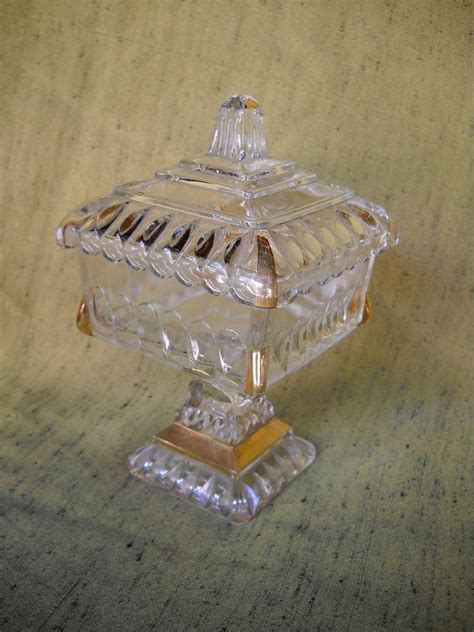 Vintage Candy Dish With Lid Gold Trim