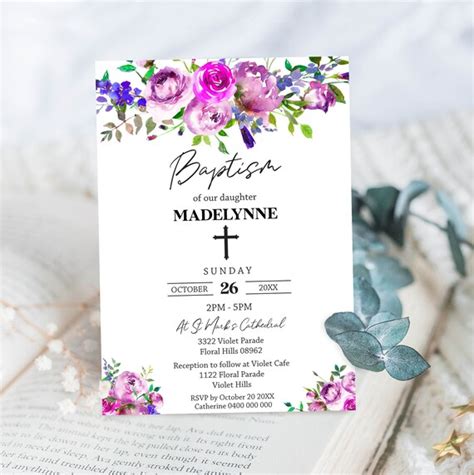 Baptism Invitation Girl Instant Download Baptism Invitation Etsy