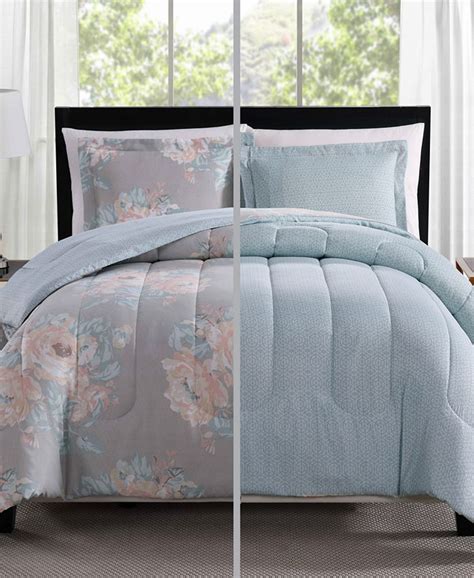 Pem America Geo Floral 3 Pc Reversible Full Queen Comforter Set Macys