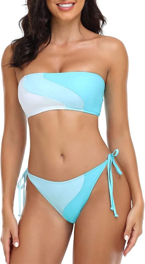 Women S Adjustable Back Lace Up Bandeau Bikini Swimsuit Two Piece WF Shopping