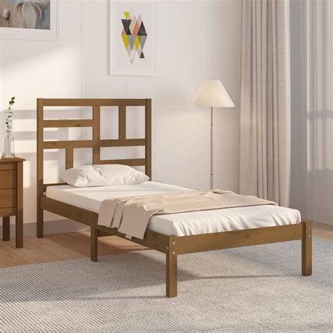 Estrutura cama de solteiro 90x190cm madeira maciça castanho mel Loja