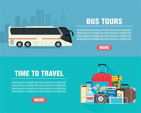 Bus Tours Concept Design Flat Banners Set Time To Travel Travel Icon