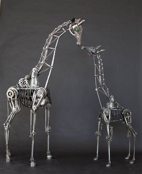 Andrew Chase Large And Small Mechanical Articulated Giraffe Sculptures