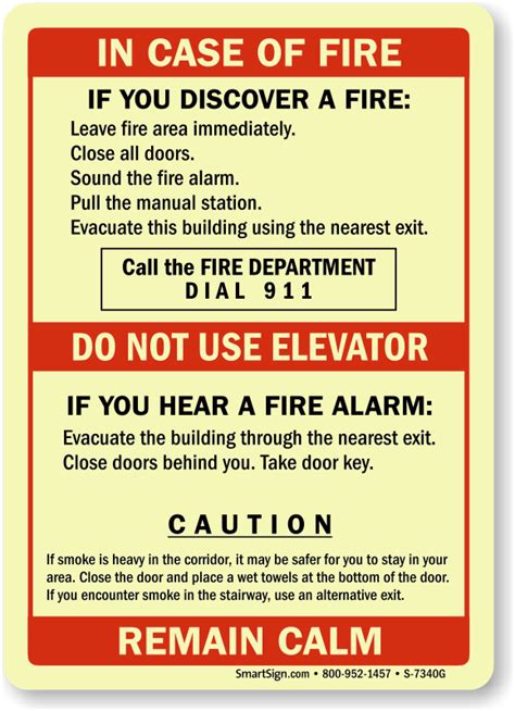 Fire Instruction Signs What To Do In Case Of Fire