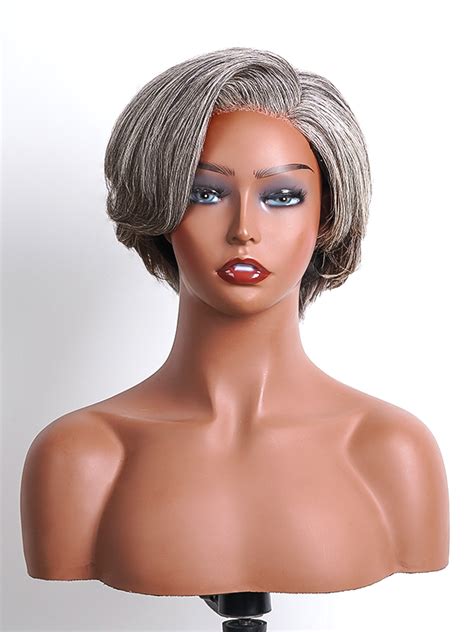 Luvwin Salt And Pepper 5x5 Closure Pixie Cut Side Part Glueless Wig