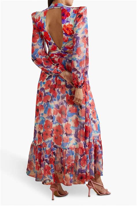 Patbo Violet Cutout Floral Print Stretch Jersey And Chiffon Dress The