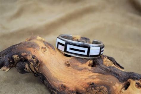 Wilber Yazzie Sterling Silver Inlay Cuff Bracelet Ebay