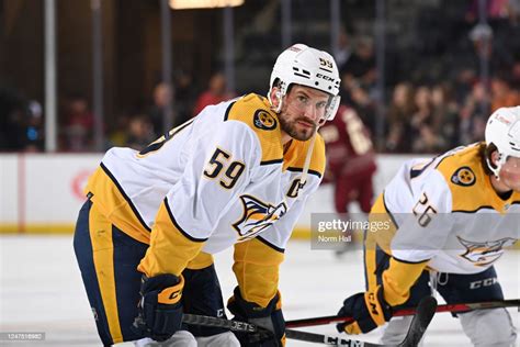 Roman Josi Of The Nashville Predators Skates During Warmups Prior To