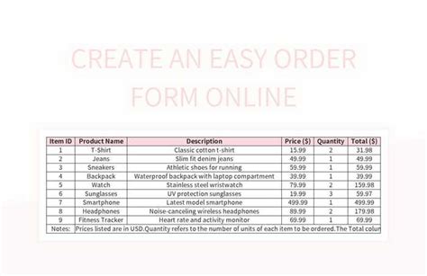 Create An Easy Order Form Online Excel Template Free Download Pikbest