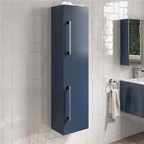 Grade A2 Double Door Blue Wall Mounted Tall Bathroom Cabinet With Chrome Handles 350 X 1400mm