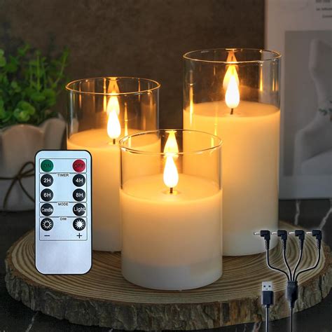 Ledholyt Rechargeable Flameless Candle Flashing Led Pillar Real Wax Candle With