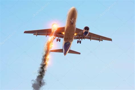 Avión de pasajeros aterrizando con un motor en llamas situación de