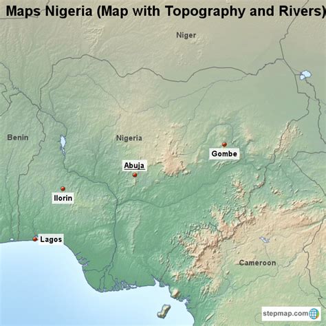 Stepmap Maps Nigeria Map With Topography And Rivers Landkarte Für Nigeria