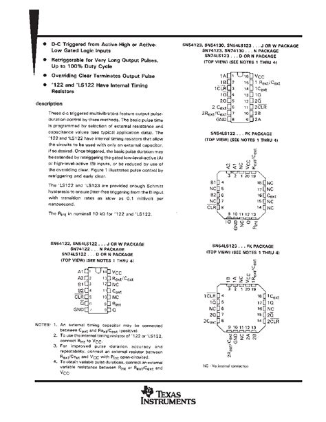 Ls Datasheet Pages Ti Retriggerable Monostable Multivibrators