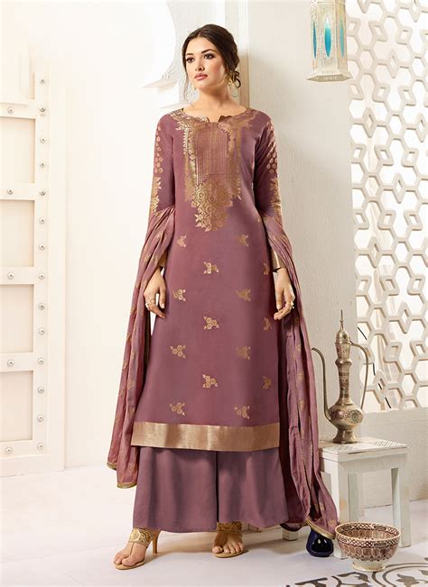 Shop Mauve Banarasi Silk Designer Palazzo Suit Online