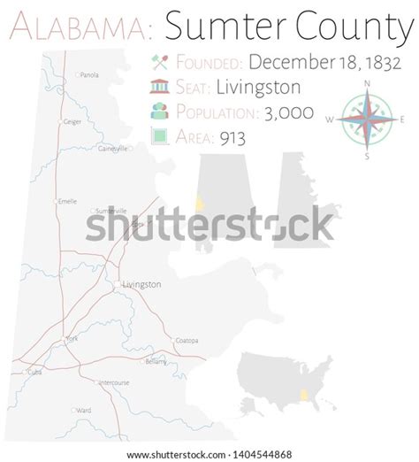 Large Detailed Map Sumter County Alabama เวกเตอร์สต็อก ปลอดค่าลิขสิทธิ์ 1404544868 Shutterstock